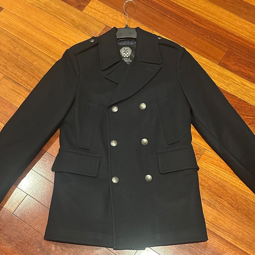 Navy Blue Vince Camuto Double-Breasted Pea Coat - Wool Blend